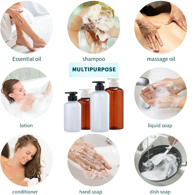 5 szt. Puste plastikowe butelki z pompką 300/500 ml, wielokrotnego użytku, przenośne pojemniki podróżne na szampon, żel pod prysznic, odżywkę do włosów