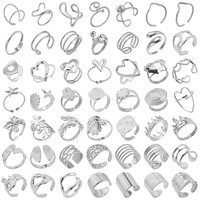 1/5 Pcs Heart/Plant Leaf/Butterfly/Hasama Ring Starfish Shell Open Adjustable Stainless Steel Rings For Women Men Jewelry Anillo