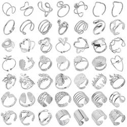 1/5 Pcs Heart/Plant Leaf/Butterfly/Hasama Ring Starfish Shell Open Adjustable Stainless Steel Rings For Women Men Jewelry Anillo