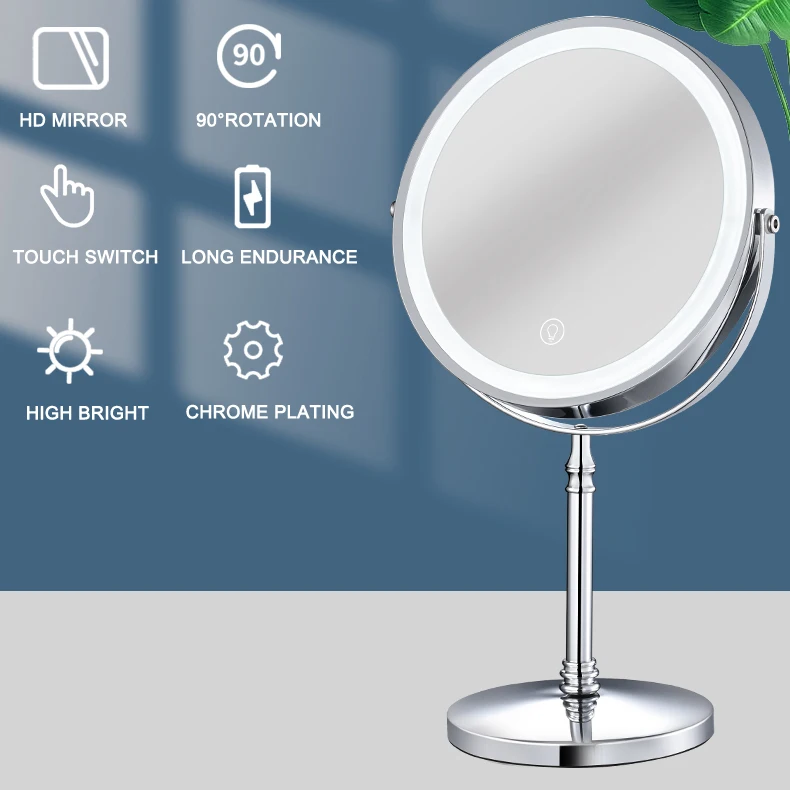 Chrome Desktop Makeup Mirror 7 Inch 3X Magnifying Bathroom Makeup Mirrors Dual Face Illuminated LED Bathroom Make-up Mirror