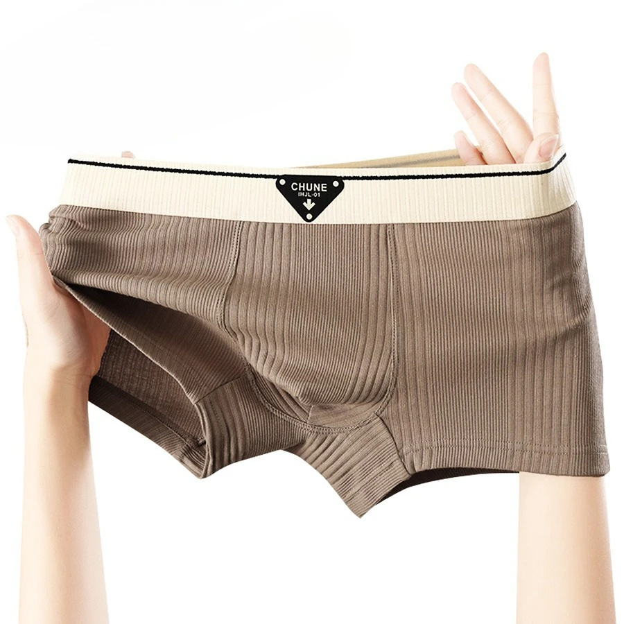 3Pcs Men's Panties Cotton Solid Color Jacquard Mid-waist Men's Large Size Breathable Men's Boxers Underwear for Men Boxers Pack