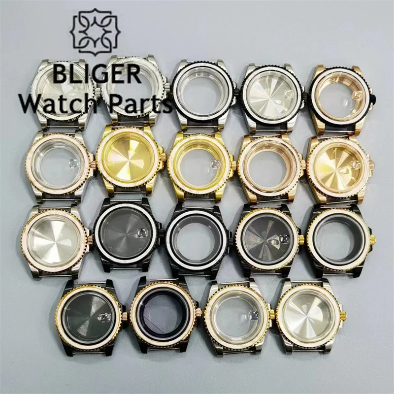 

BLIGER 40mm sapphire glass polished bidirectional rotating bezel YM case fit NH35 36 ETA2824 2836 Miyota8215 PT5000 DG2813 3804