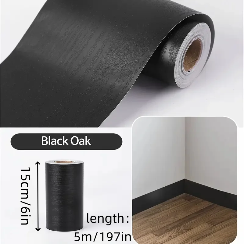 1PC Self-adhesive PVC Waterproof Imitation Wood Grain Skirting Wall Stickers Living Room Bedroom Wall Corner Decoration Stickers