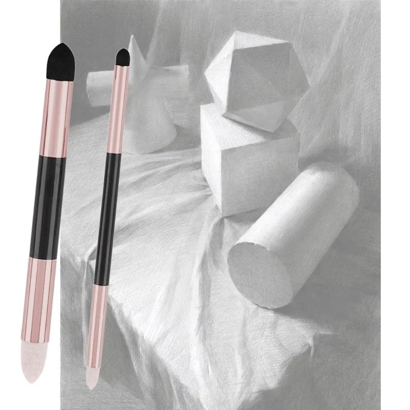  2Pcs Artist Blending Sponge Pen Double Tip Washable Sketch Rubbing Sponge Brush