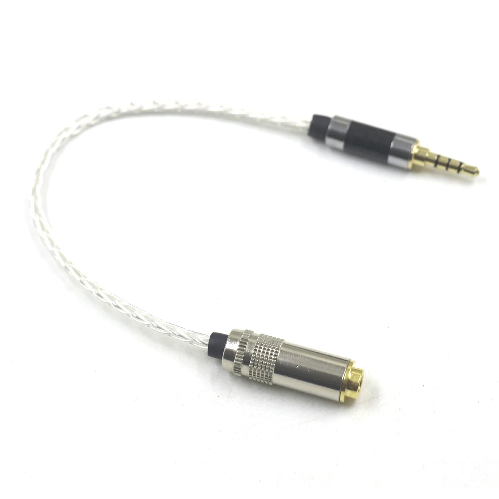 8 Cores  3.5mm TRRS Male to 4.4mm Female Balanced Adapter 7N OCC Single Crystal  Silver Audio Adapter Cable
