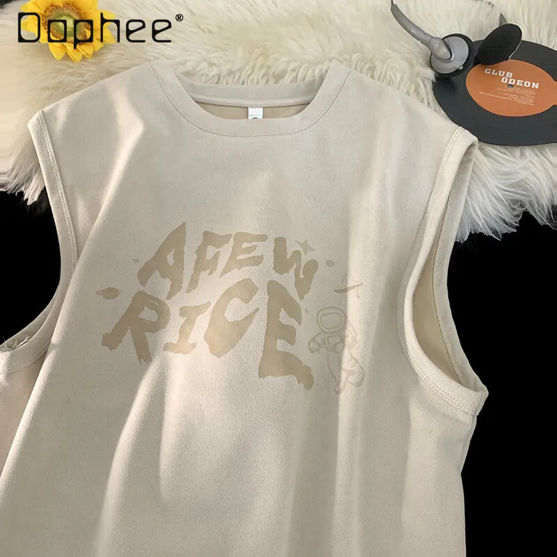 

Лето 2022, новый американский High Street, мужской синий темно-серый жилет без рукавов, модная свободная майка для пар, белый, черный, зеленый