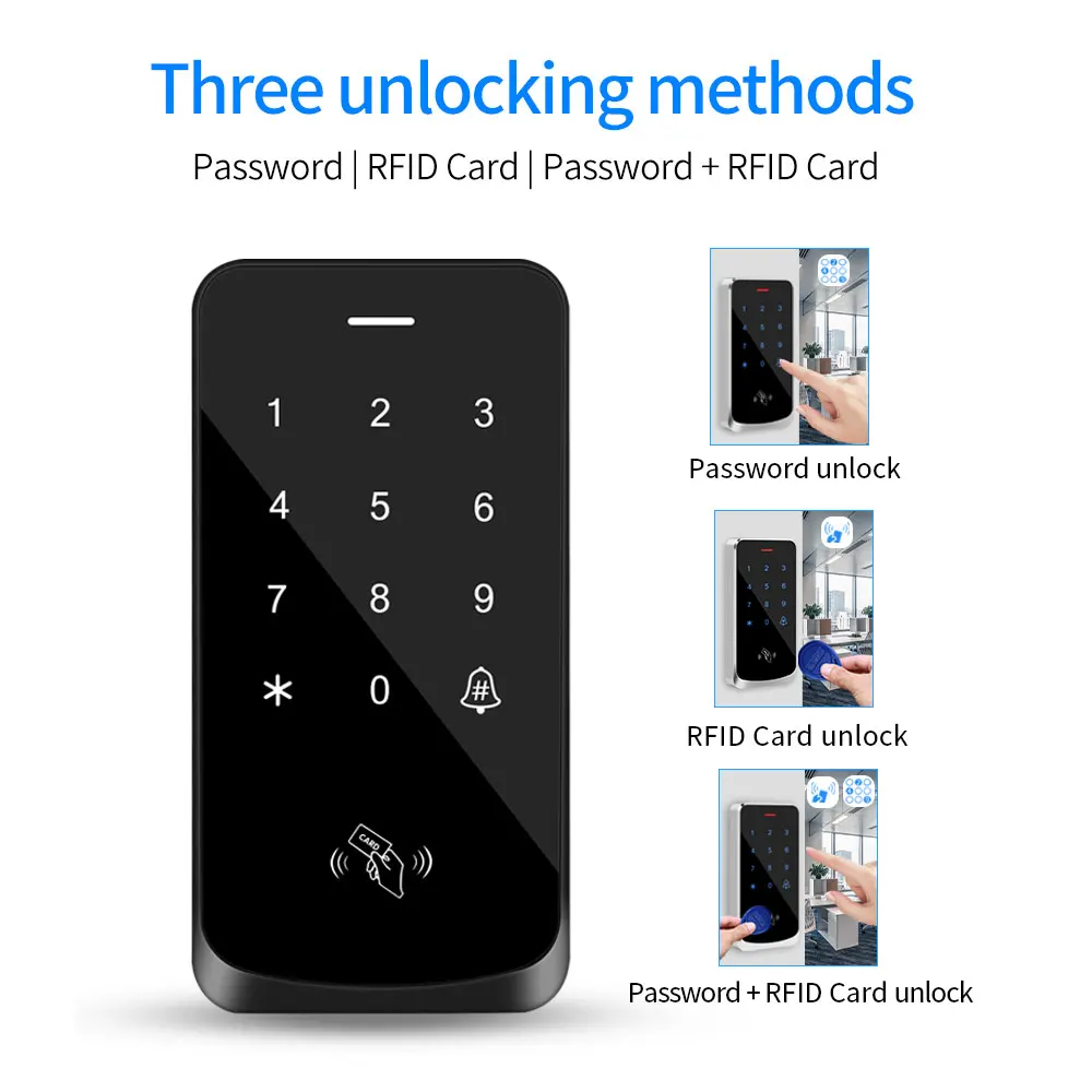 Access Control System IP67 Waterproof RFID EM Door Lock Opener Keypad Backlight Touch Screen Wiegand 26 34 Card Reader