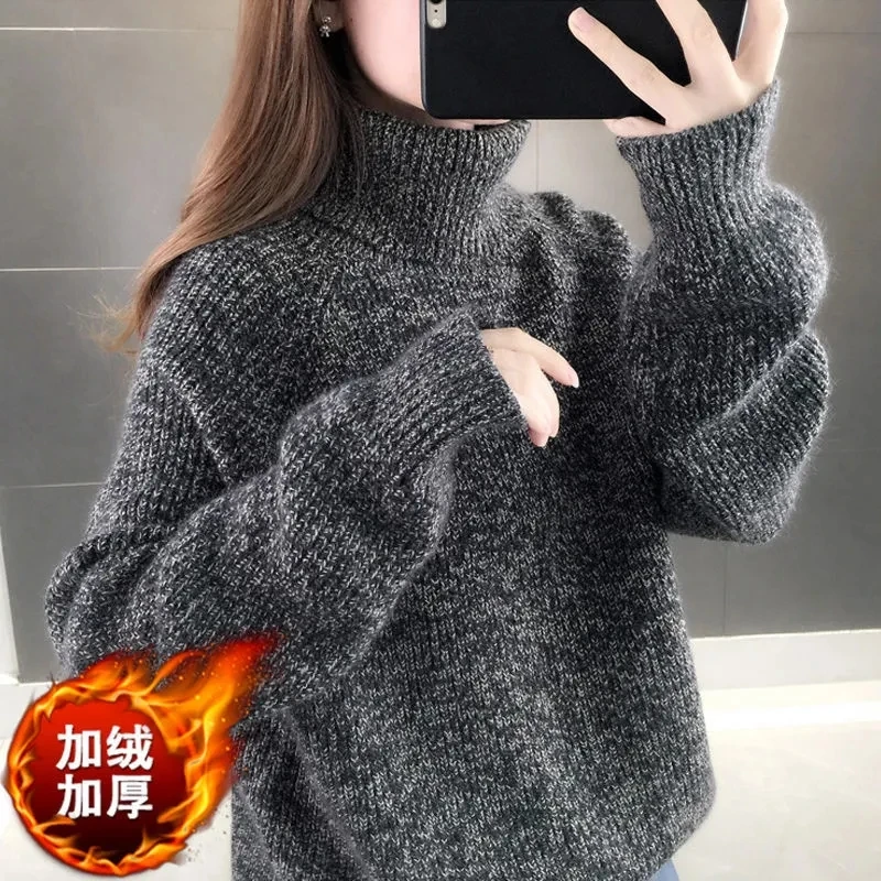 High Neck Sweater Women Autumn Winter Paired With Thicken Knit Base Pullover Female 2023 New Loose Korean Warm Sweatershirt