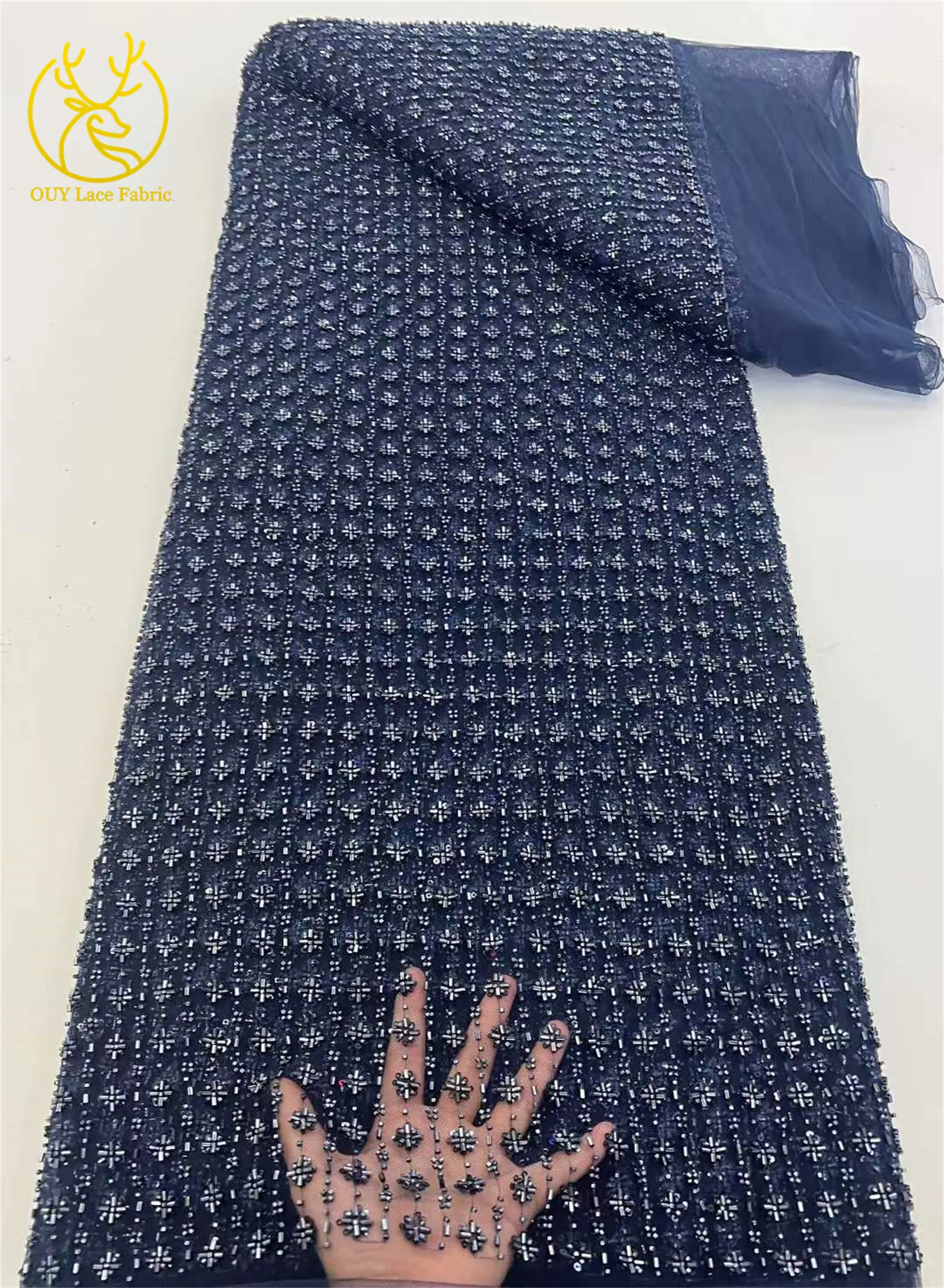 2026 Afrika handgemachte Perlen Spitze Stoff neueste Französisch Mesh Pailletten Spitze Stoff Nigeria Tüll Spitze Damen Party Kleid Material – Detail 5