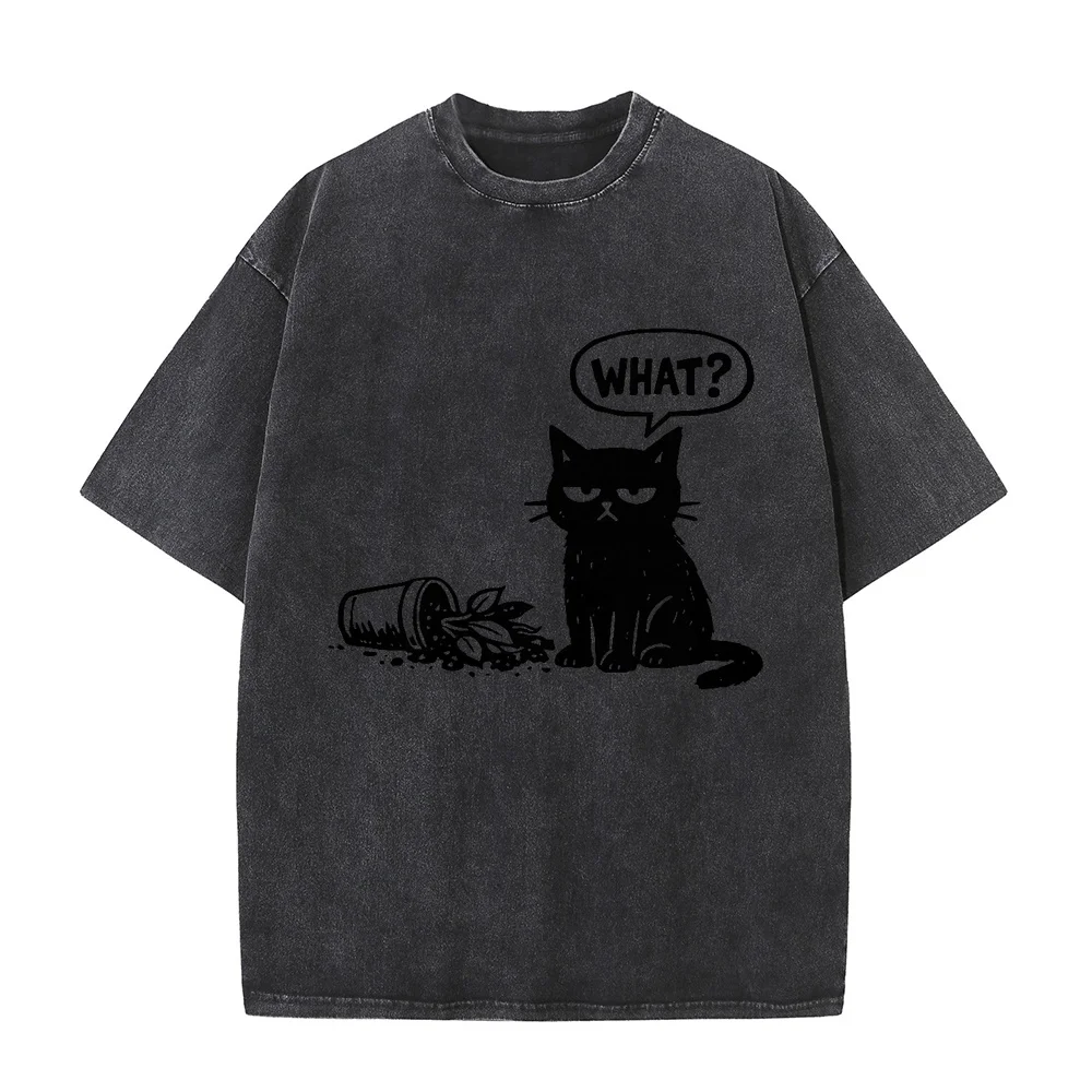 Cat What? with Tipped Over Potted Pot Funny Black Print Premium Tri-Blend T-Shirt T Shirt For Man ملابس Kitten Tee Pet Owner