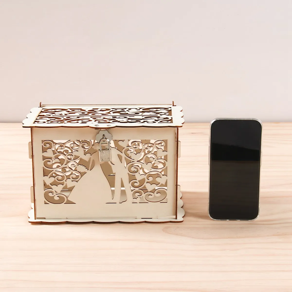 Wedding Wooden Gift Card Boxes With Lock DIY Rustic Wedding Decorations Hollow Mr & Mrs Pattern Money Box Wedding Party Supplies images - 6