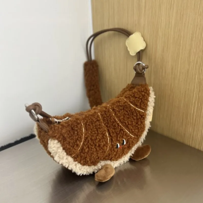 

JIAERDI милая сумка через плечо с рисунком круассана, женская сумка через плечо из искусственной овечьей шерсти, большая вместительная сумка через плечо, женская Marron Glace 2025