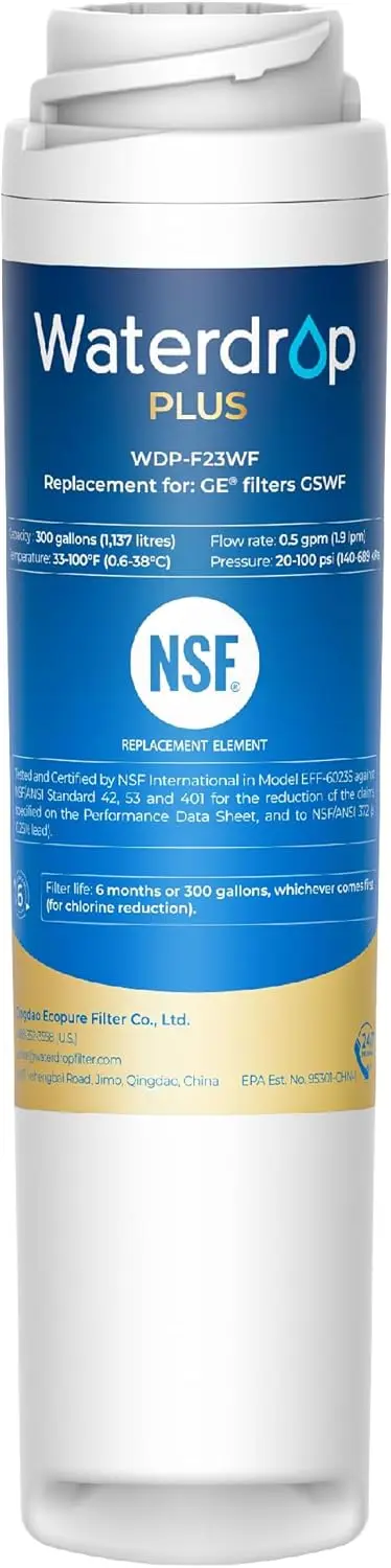 

NSF 401 & 53 Certified Refrigerator Water Filter, Reduces Lead & PFAS, Replacement for GE GSWF, Kenmore 9914