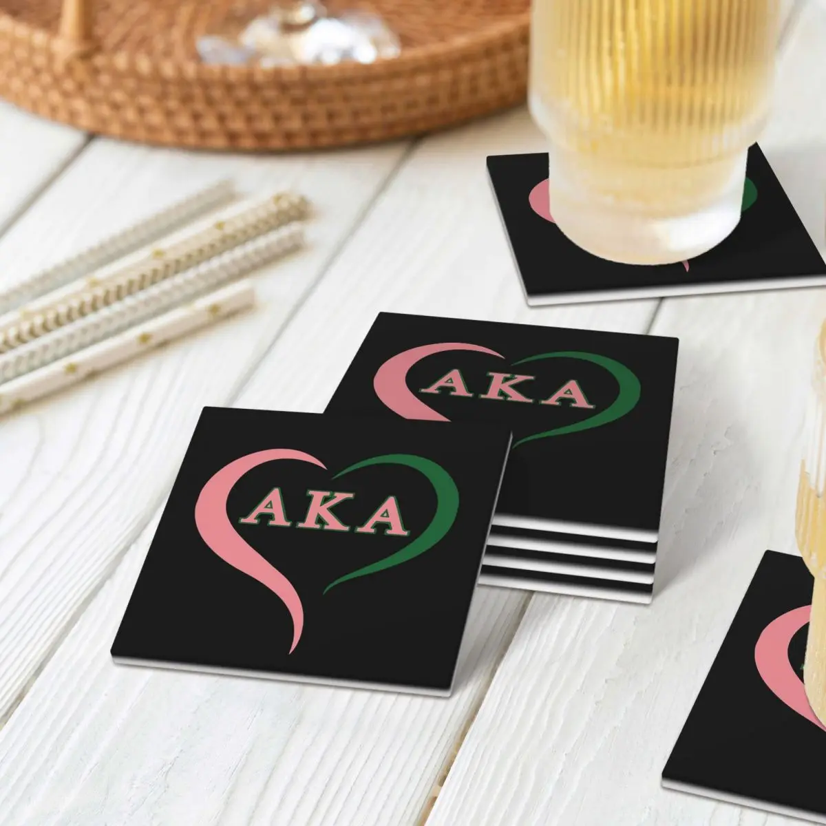 

Sorority Gifts AKA Coasters Ceramics Heat Resistant Mat Table Decoration Mat For Kitchen Placemats For Dinner Table Coffee Mat