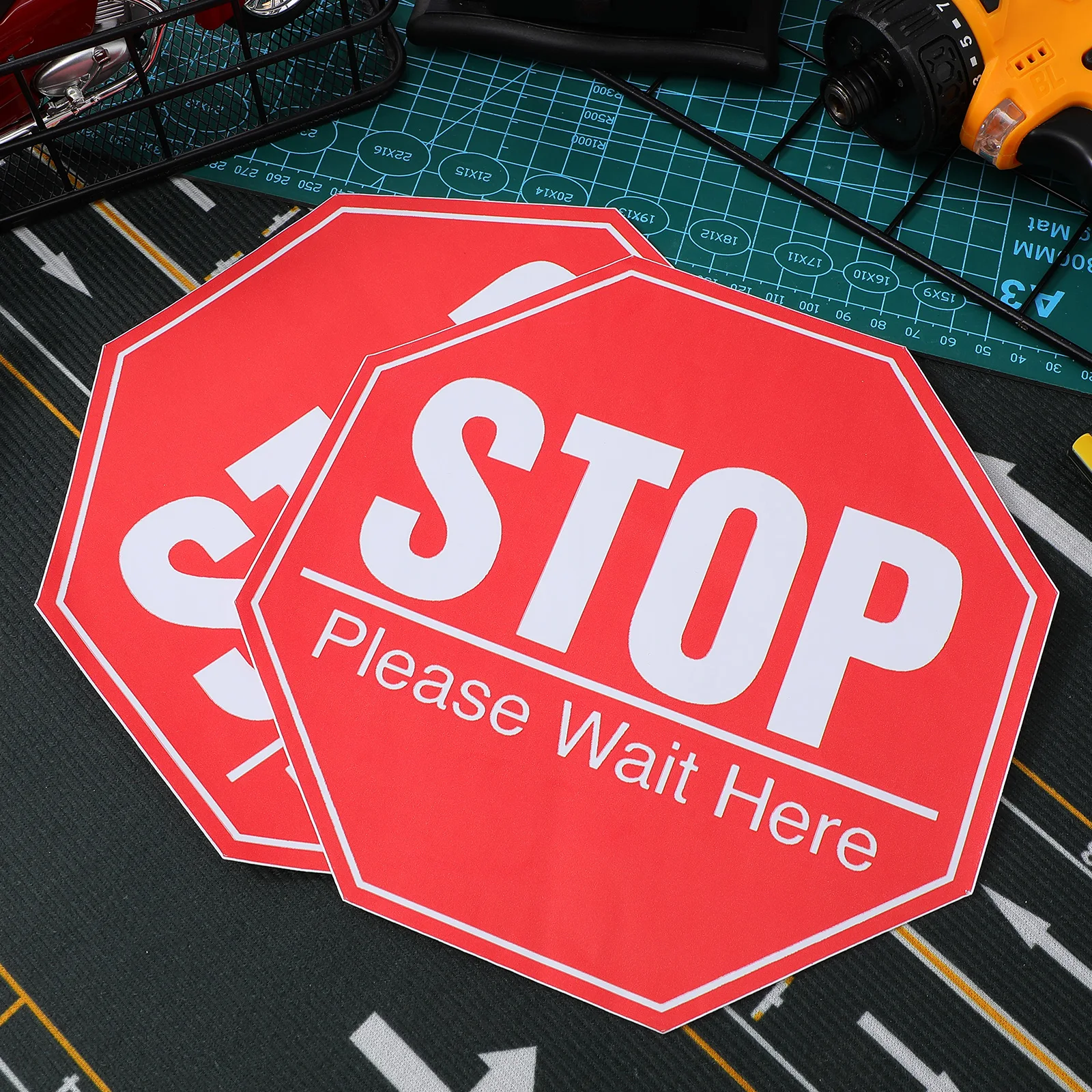 

5 Sheets Social Distancing Awareness Signs Stop Please Wait Here PVC Stickers Durable Removable Floor Decals for Public Places