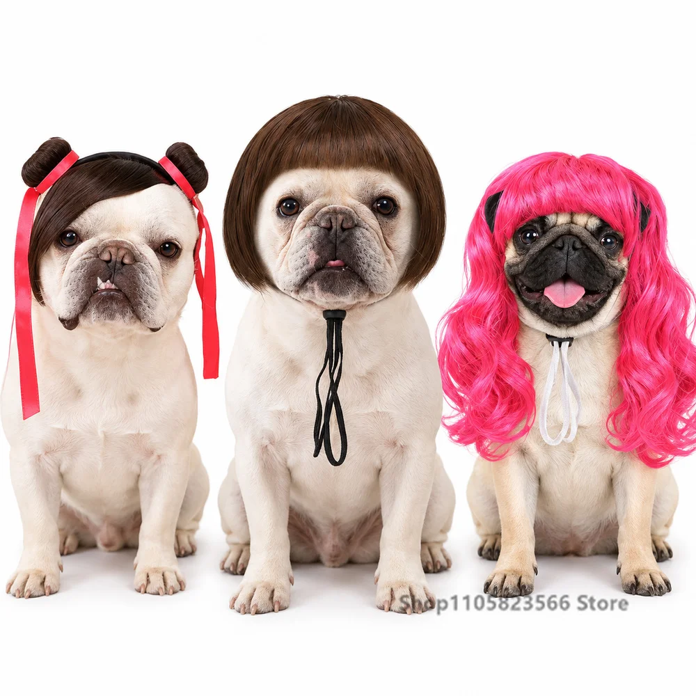 Peluca de Cosplay para Perros y Gatos, con Flequillo Bobo, para Perros y Gatos Pequeños, Accesorio para Fiestas de Halloween, Disfraces, Atrezzo para Fotos, Parik Cosplay