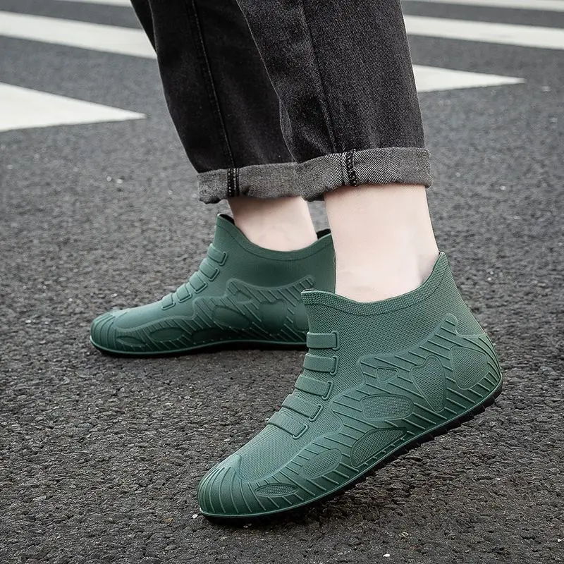 Winter Waterproof Fleece-lined Short Man Shoes Chef Kitchen Original on Offer Gumboots Water Wear-resistant Rain Boots for Men - view 6
