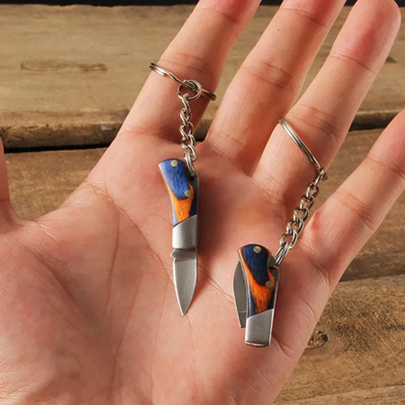 1PCS Mini Fold Knife Keychain Stainless Steel Portable Household Fruit Knife Tools Camping Hiking Outdoor Knife Key Pendant