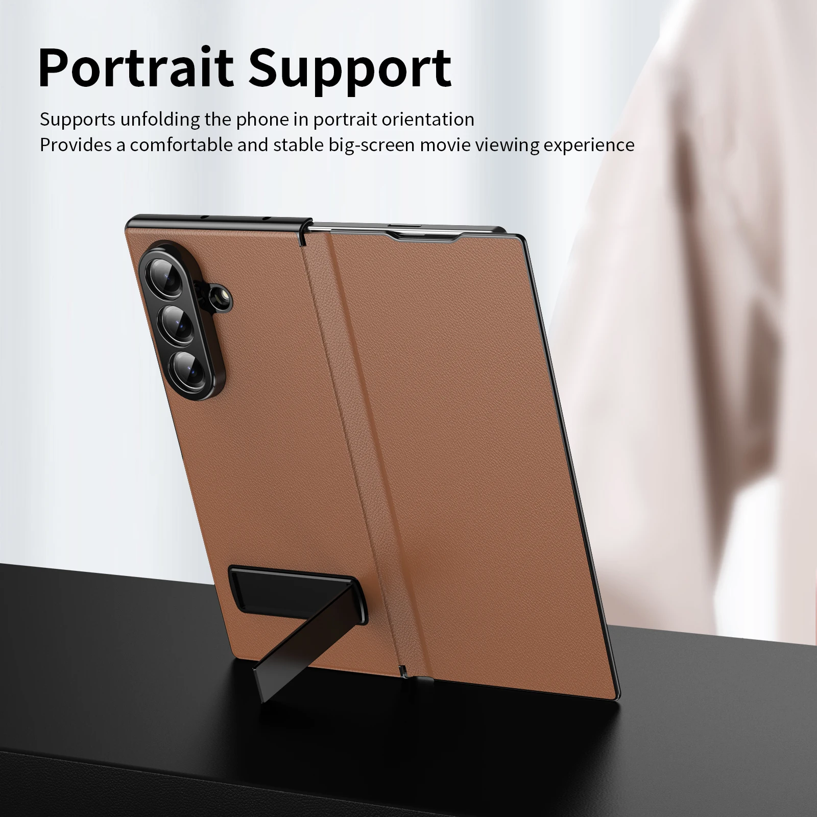 Luksusowe skórzane etui z magnetycznym uchwytem ze stopu do Samsung Galaxy Z Fold 8 Ultra 7 6 5 4 3 5G, odporne na upadki i wstrząsy, ochronne. — zdjęcie produktu 6