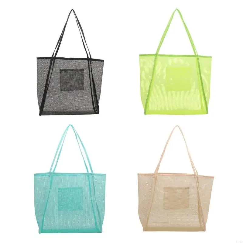 X90D Women Mesh Shoulders Bag Beach Bag Vacation Bag Large Capacity Sand Toy Handbag