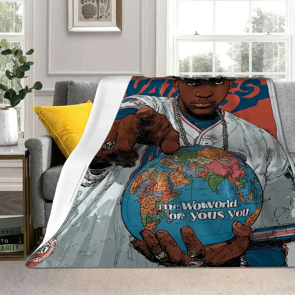 Retro hip-hop music pattern Flannel printed blanket suitable for all seasons suitable for living room office sofa and travel