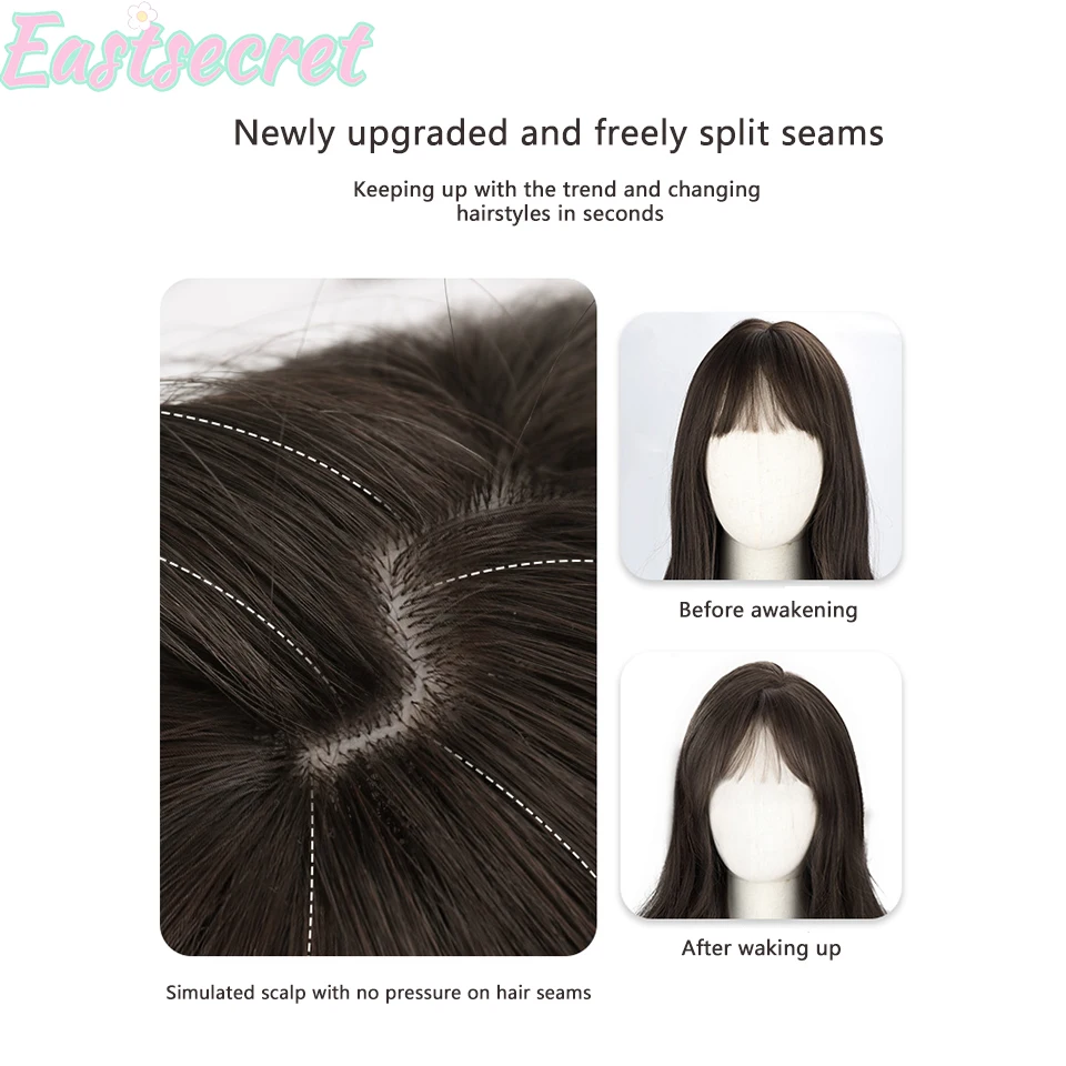 EASTSECRET uper Long Black Wavy Synthetic Wigs with Bangs for Women Brown black Water Wave Halloween Cosplay Natural Hair Wig