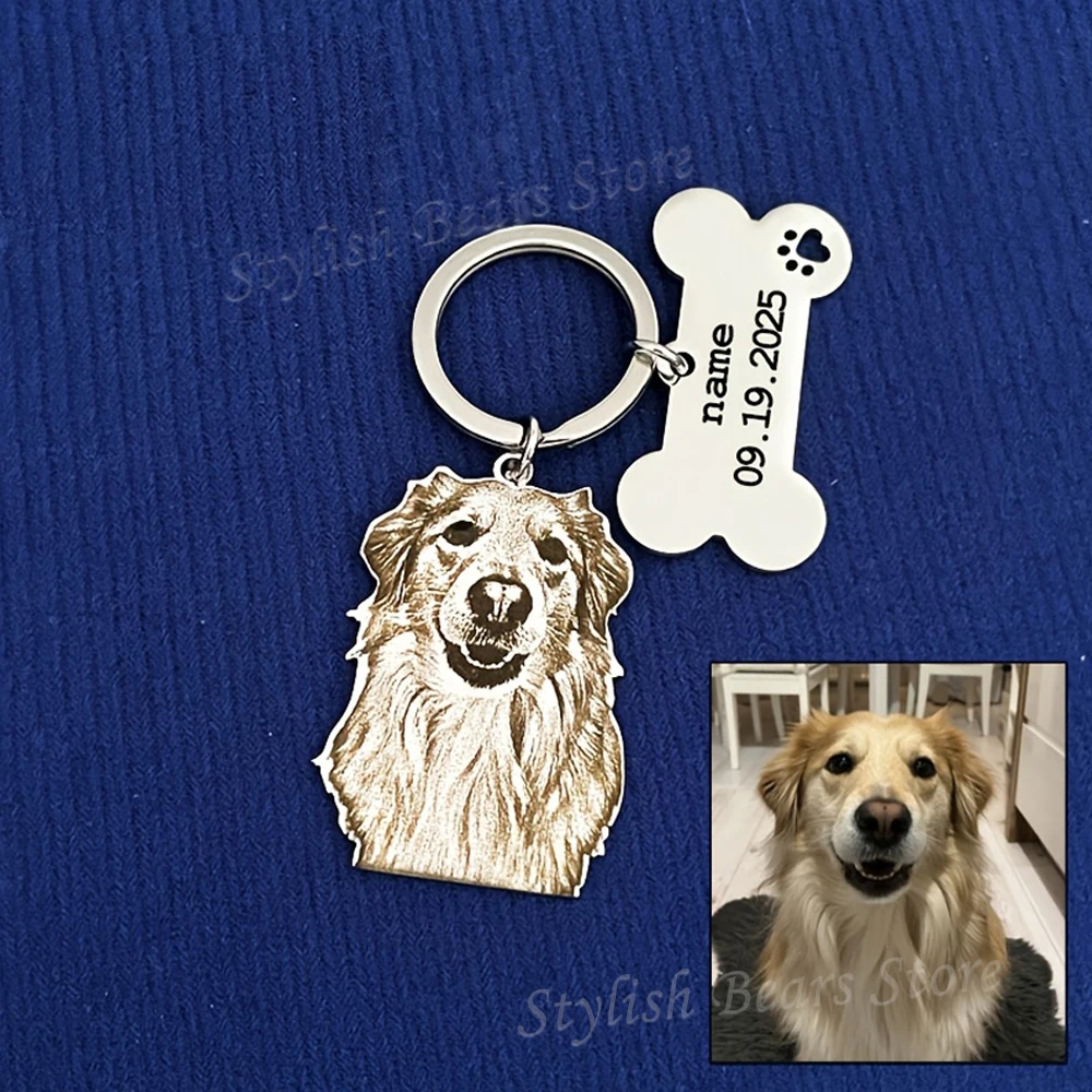 Custom Picture Keyring Pet Name Portrait Keychain Personalized Dog Photo Keychain Pet Memorial Gift For Pet Lover Christmas Gift view 6