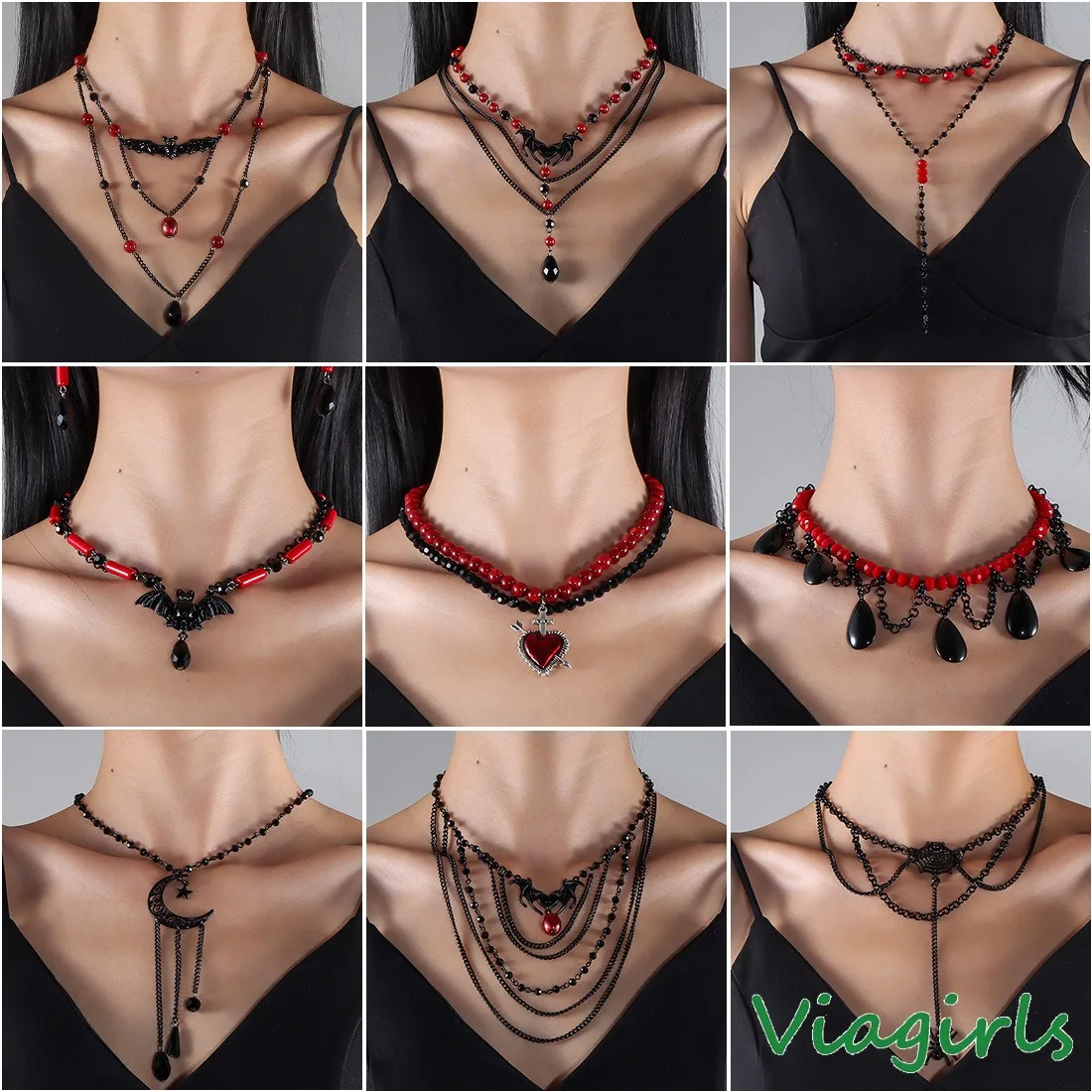 Women Halloween Necklace Spider Bat Skull Pumpkin Pendant Chain Dark Style Double-layer Cosplay Choker Neck Jewelry