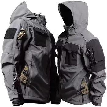 New Autumn WinterTactical Jackets Men Military Soft Shell Waterproof Windproof Hooded Jacket Outdoor Functional Multi-pockets 2