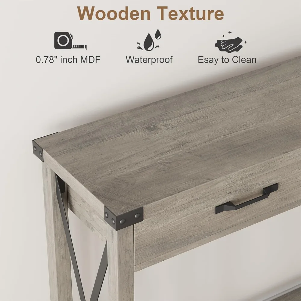 Farmhouse Style Console Table with Storage Drawers for Entryway, Accent Sofa Table with Shelf for Living Room
