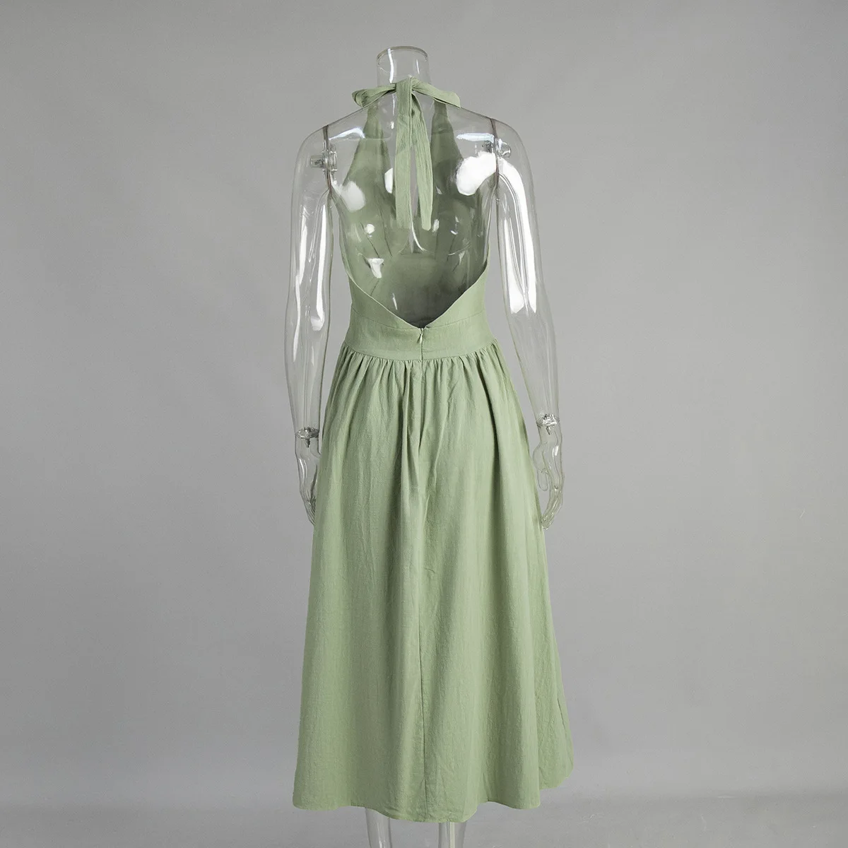 Sister Star Sommer Lässige Taille V-Ausschnitt Krawatte Lange Swing-Kleider Großhandel Bequeme einfarbige dünne Kleider mit hoher Taille