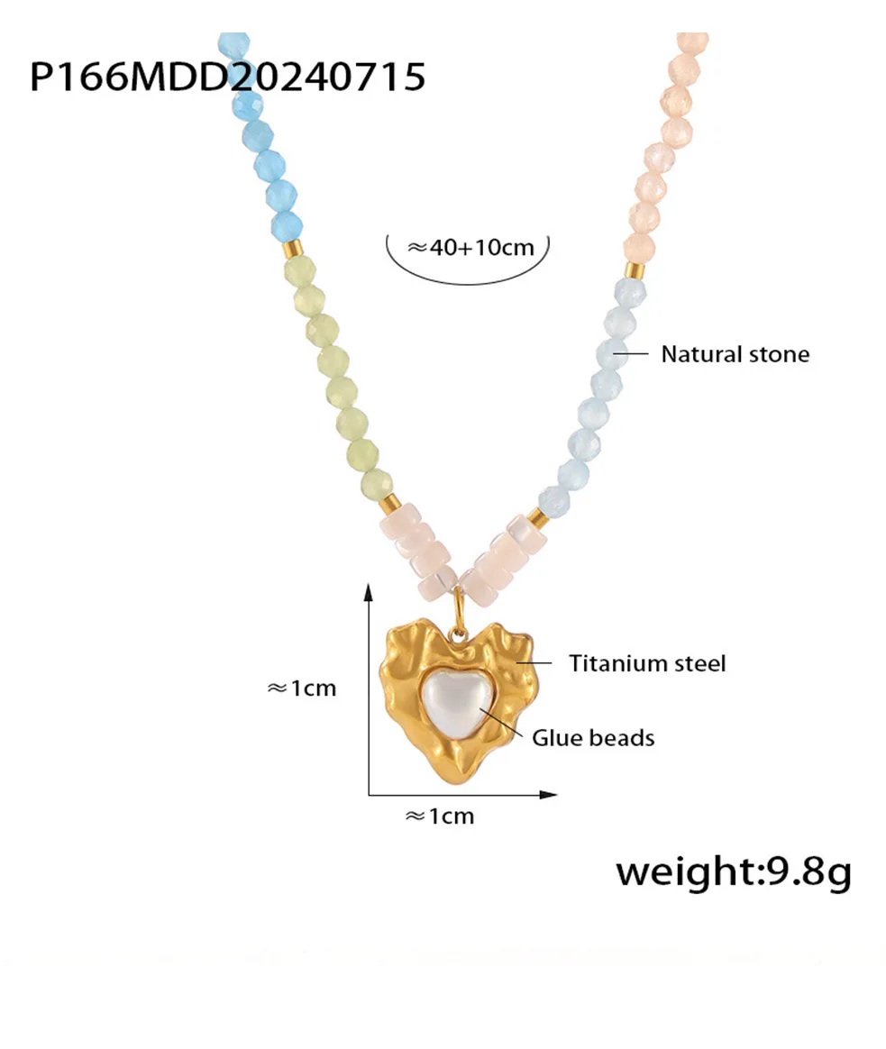 Naturstein-Perlenkette Damenmode Malachit Edelstahl Herz-Muschel-Anhänger Elegante Halskette Schmuck Geschenk – Detail 2