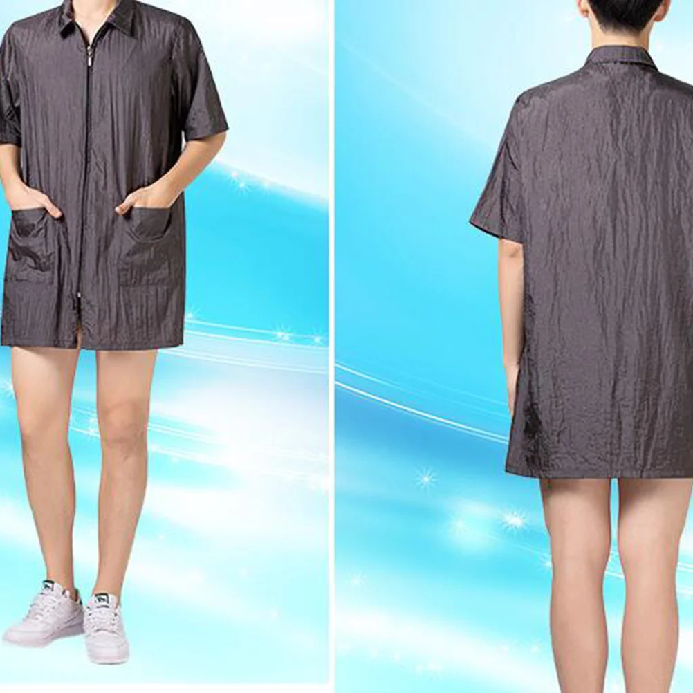 Roupas de tintura de cabelo cinza xl, à prova d'água, manga curta, gola virada para baixo, roupa de trabalho para homens e mulheres com uniforme macio