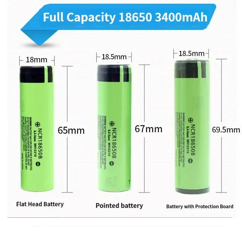 Panasonic NCR18650B 3.7v 3400mAh 18650 rechargeable lithium battery, suitable for flashlight batteries