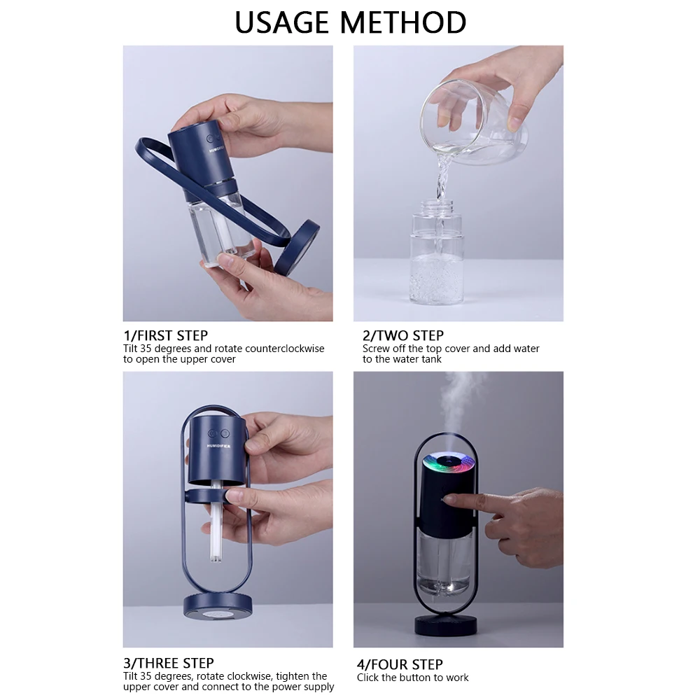 Mini humidificateur d'air électrique USB avec veilleuse colorée, diffuseur d'huile aromatique, pulvérisateur de brume fraîche, supporter ficateur d'air, maison, voiture, 200ml