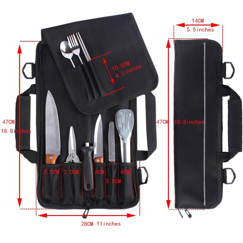 Chef Knife Bag Portable 9 Slots Kitchen Cleaver Slicing Santoku Knife Storage Pockets Traveling Picnic Carving Case Accessories