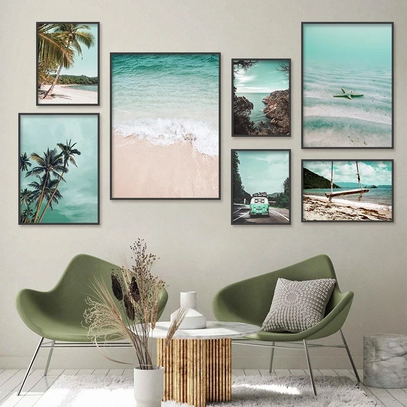 Landscape Seaside Beach Coconut Trees Canvas Posters Home Decor Natural Romantic Paintings Wall Art Scenery Picture Living Room