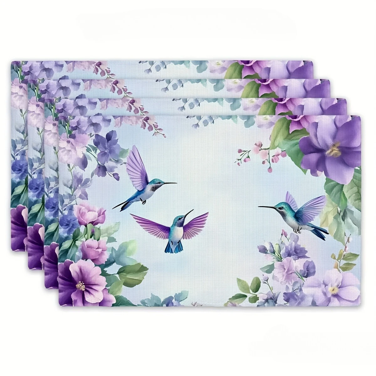 Spring Floral White  Water Drop Green Rectangular Placemats  Set Nature Kitchen Table Decor Mats 4PC 6PC 8PC