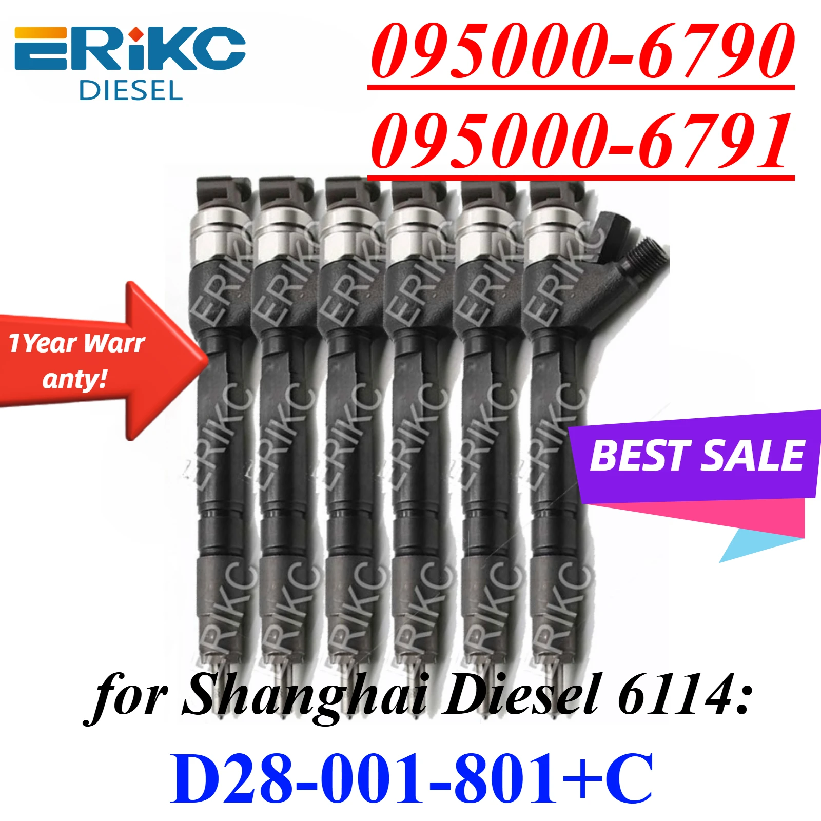 

6PC 095000-6790 D28-001-801+C Auto Common Rail Injector Injector 095000-6790 Engine Sprayer Assy for hanghai Diesel 6114