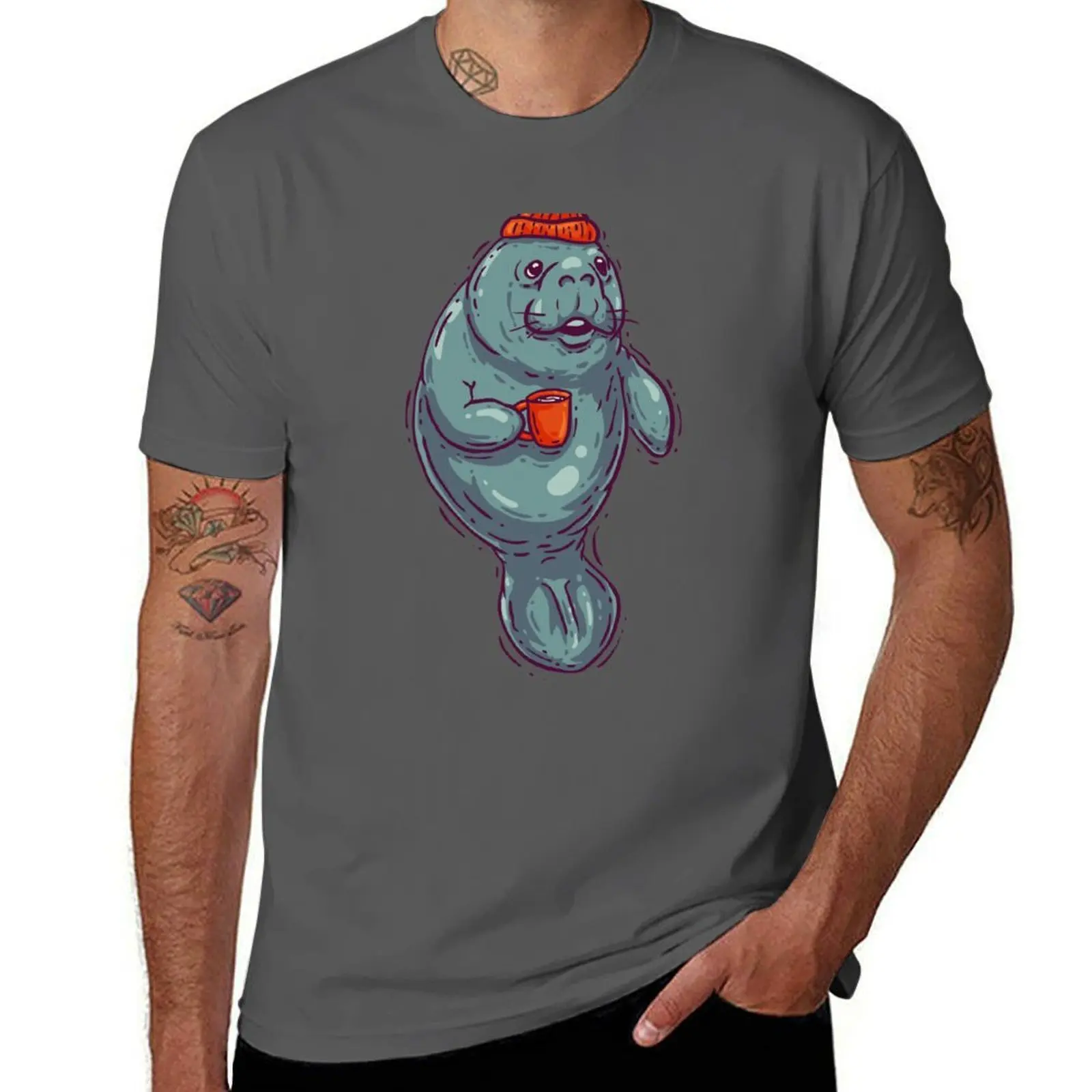 

Dugong - Manatea a Morning Coffee Manatee Manatee County Having T-Shirt Standard Fit Solid Tee Shirt