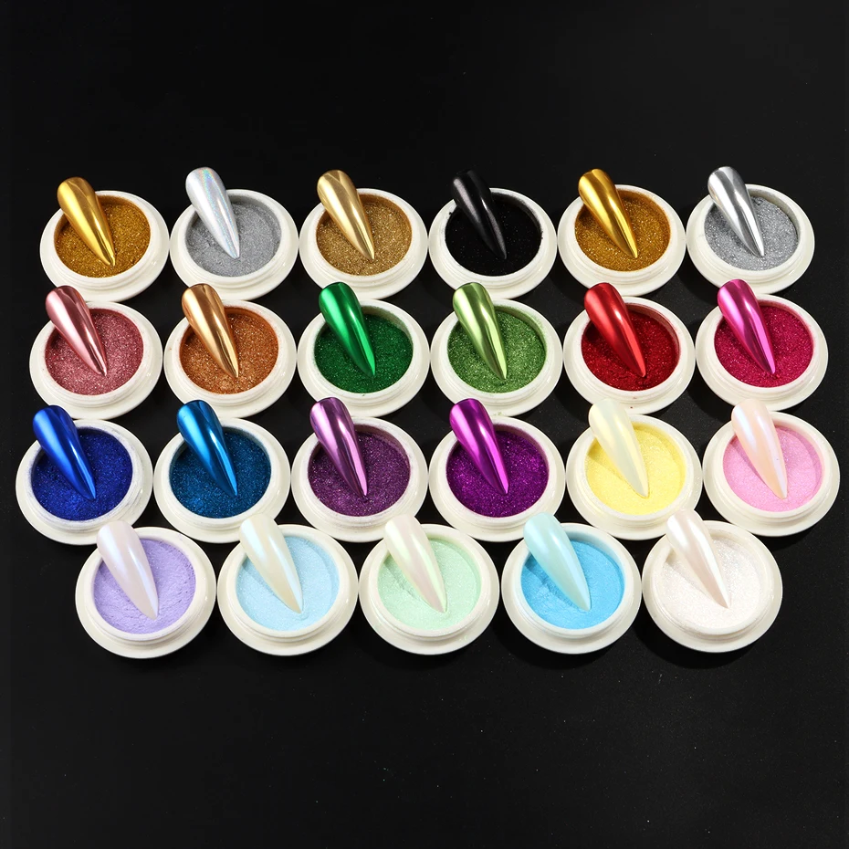 23 قطعة كروم مرآة مسمار مسحوق الصباغ المجسم الفضة الذهب مسمار الفن بريق قزحي الألوان لامع Y2K فرك الغبار الديكور