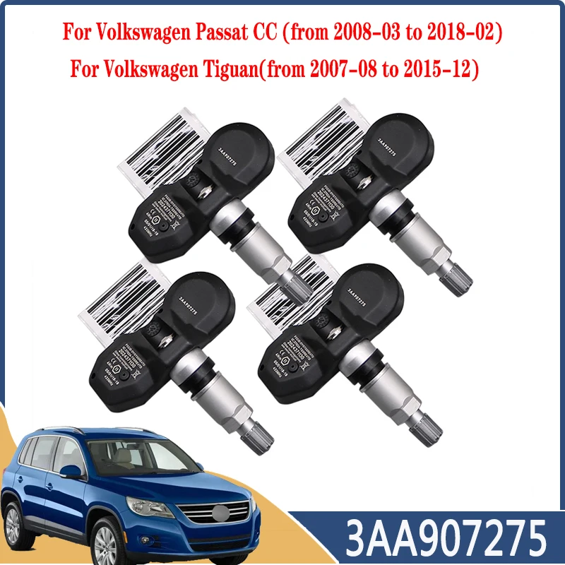 4PCS/Lot Car Tire Sensor 3AA907275 For 2008-2015 Volkswagen Passat CC Tiguan TPMS 433MHZ Tyre Pressure Monitor System 3AA907275D