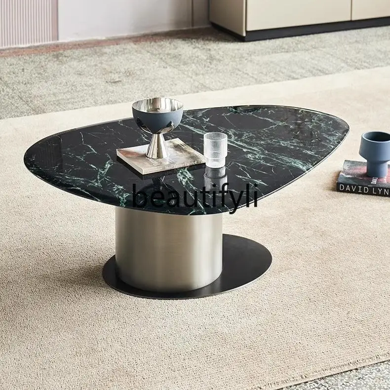 Household living room marble luxury stone coffee table irregular large flower green Italian light luxury small apartment