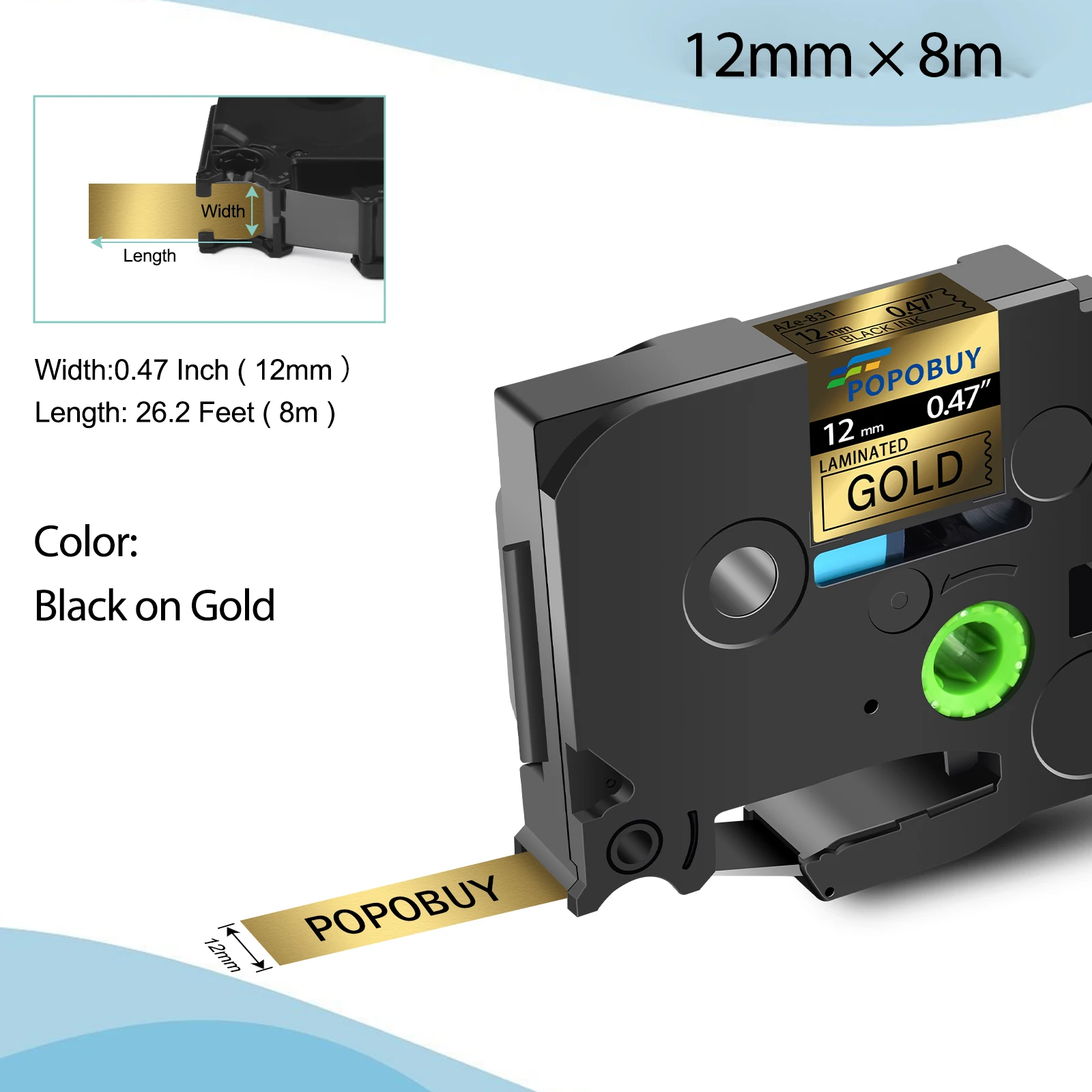 Black on Gold Label Tape Compatible for Brother Tz Tze-831 12mm Standard Ribbon Label Tape For Brother P-Touch Label Printers