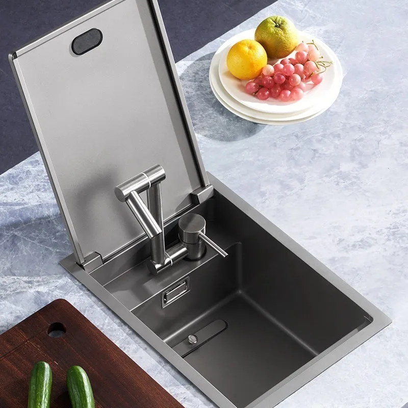 invisible sink with cover bar sink island single slot folding stainless steel embedded