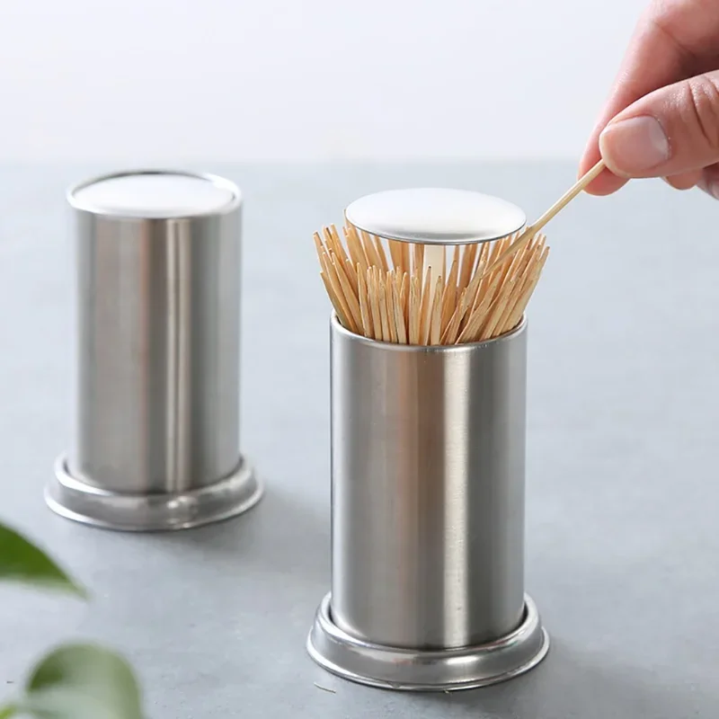 Stainless Steel Toothpick Holder Secret Stash Curing Dent Toothpick Dispenser Automatic Cotton Swab Organizer Decoration