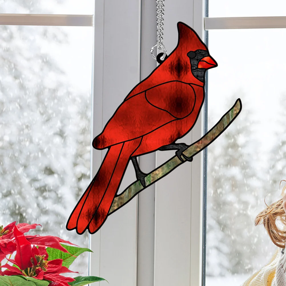 Decor Home Cardinal Bird Pendant Acrylic Sculpture Crafts Household Wall Hanging Red Handicraft