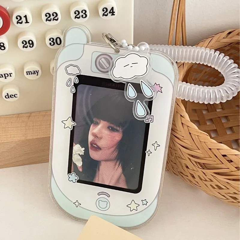 3 Inch Acrylic Photo Card Holder Reto Y2K Cartoon Phone Clear Display Case Photo Card Decor with Short Lanyard Charm Kids Gift