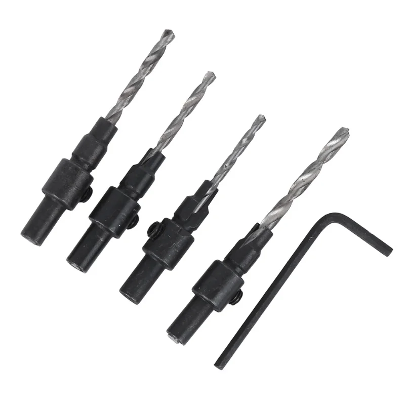 

4PCs Countersink Drill Bit Conical Round Valve Rod Wrench Hand Tool Woodworking Accessory