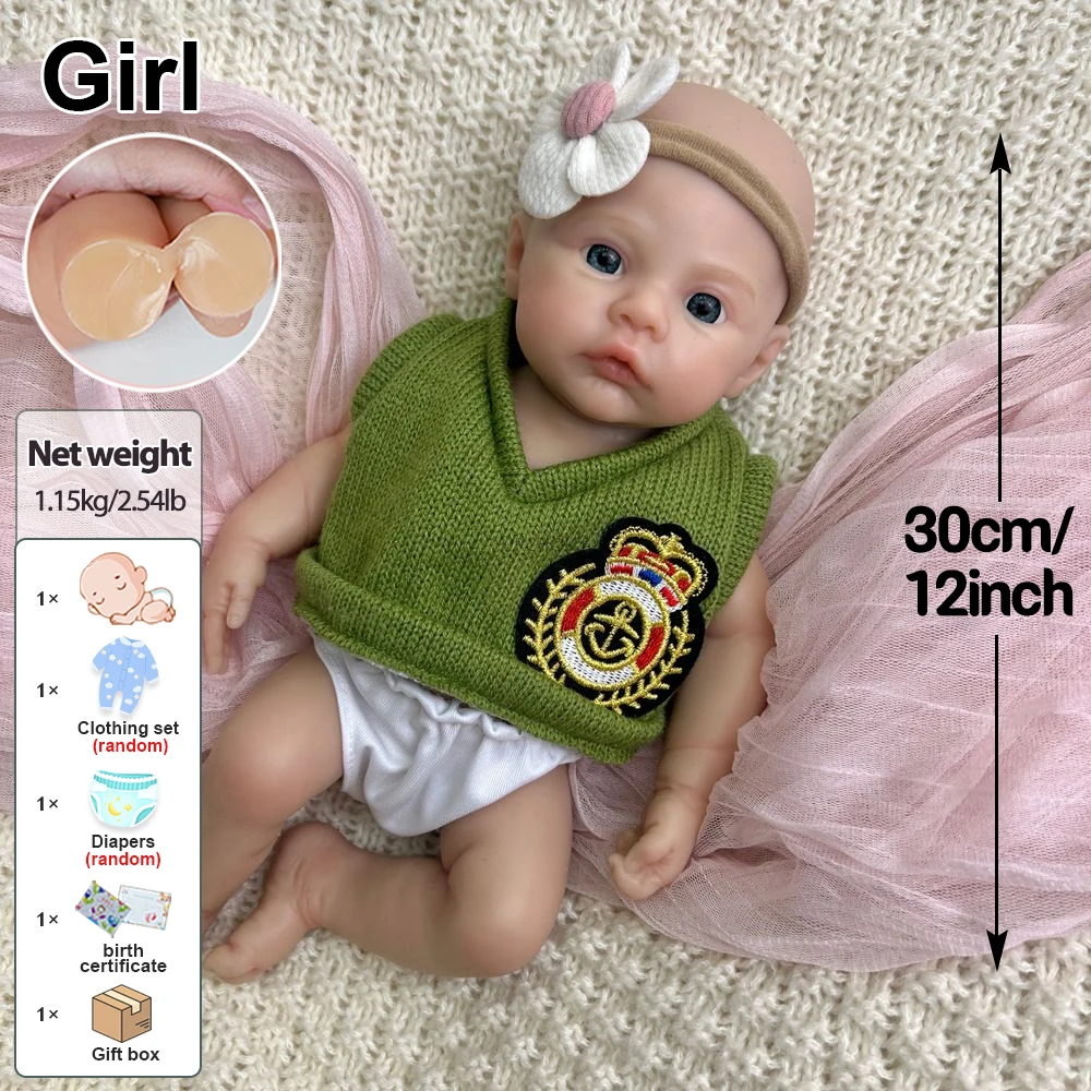 Micro 30cm bébé fille prairie tout le corps en silicone doux renaît poupée lavable texture exquise détails anniversaire cadeau de Noël